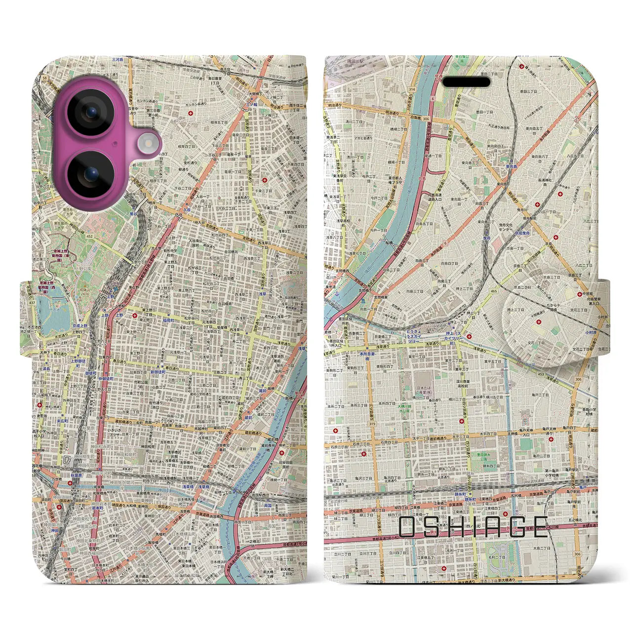 【押上（東京都）】地図柄iPhoneケース（手帳タイプ）ナチュラル・iPhone 16 Pro 用