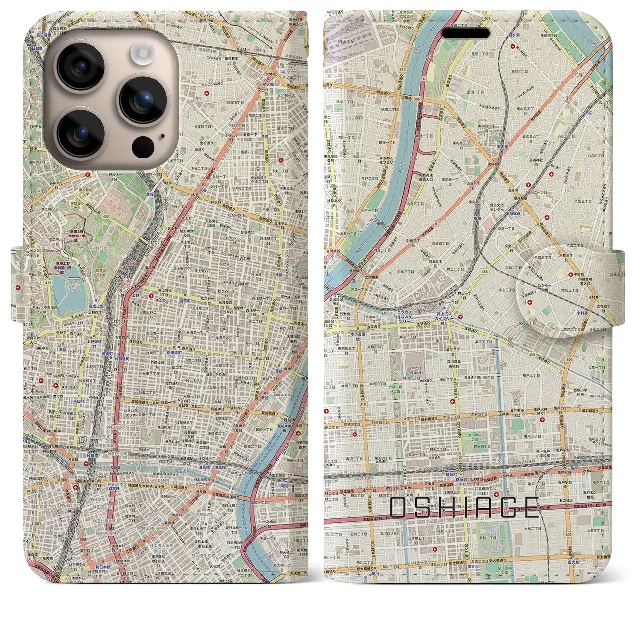 【押上（東京都）】地図柄iPhoneケース（手帳タイプ）ナチュラル・iPhone 16 Plus 用