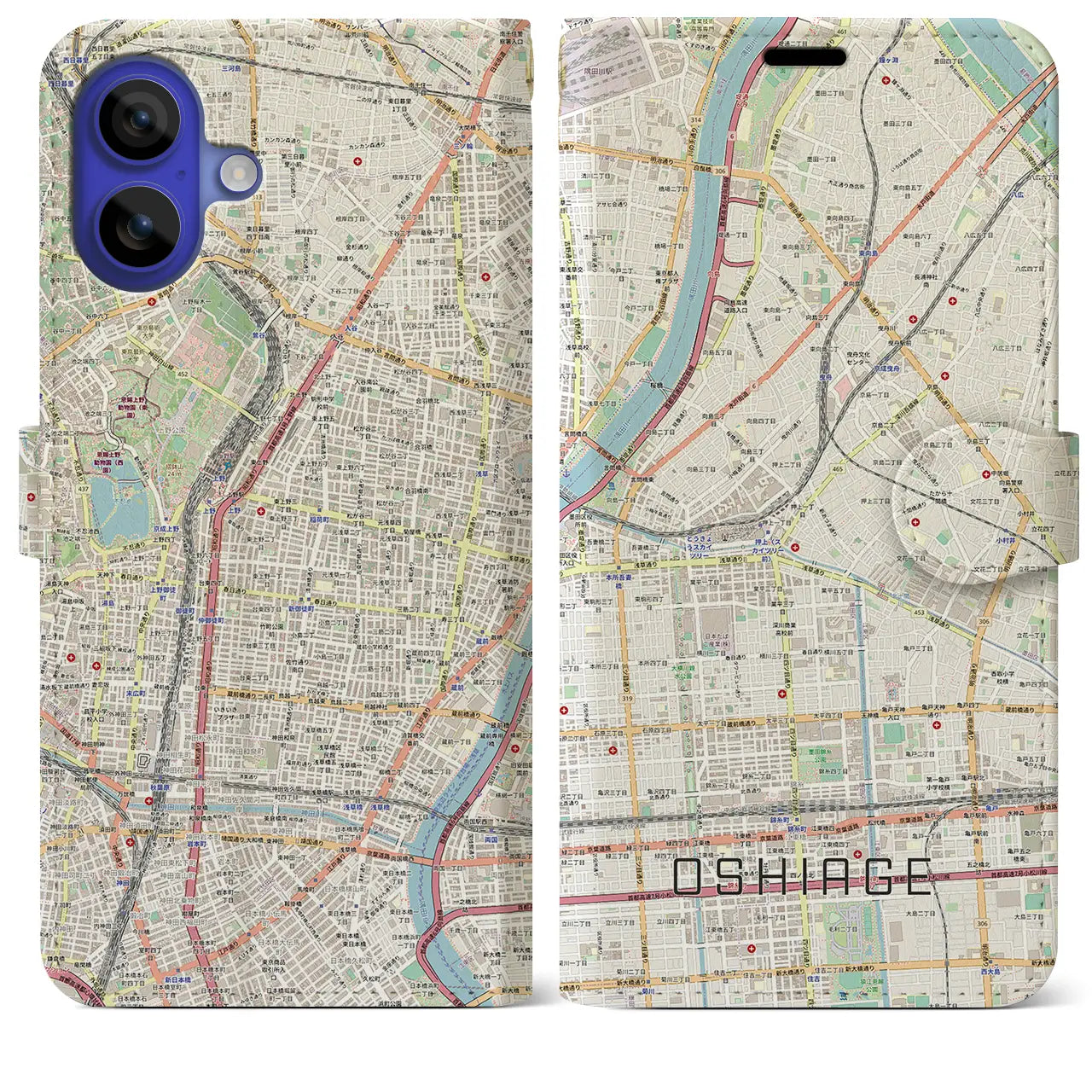 【押上（東京都）】地図柄iPhoneケース（手帳タイプ）ナチュラル・iPhone 16 Pro Max 用