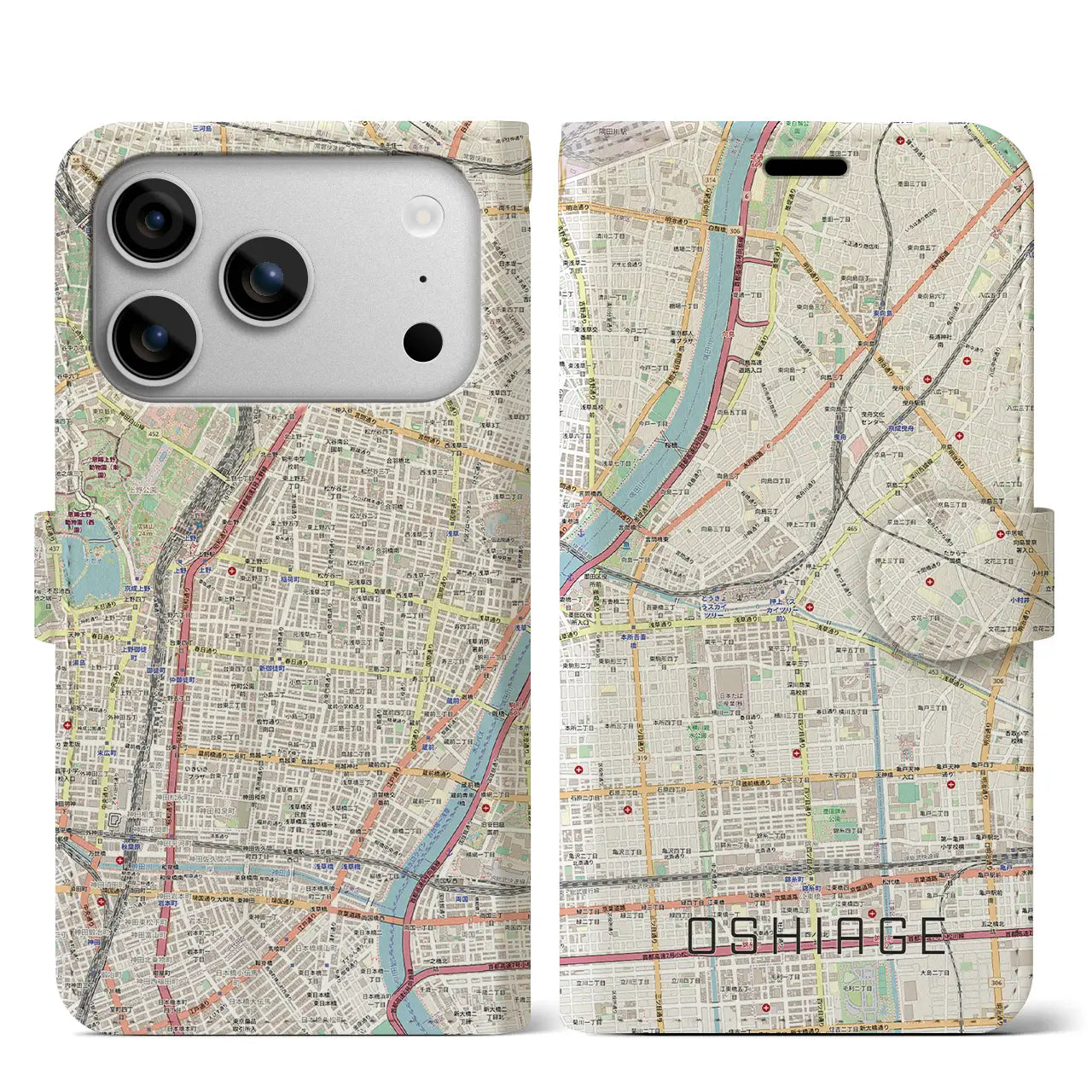 【押上（東京都）】地図柄iPhoneケース（手帳タイプ）