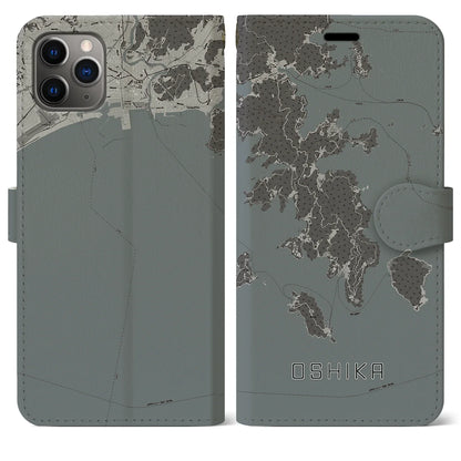 【牡鹿（宮城県）】地図柄iPhoneケース（手帳タイプ）モノトーン・iPhone 11 Pro Max 用