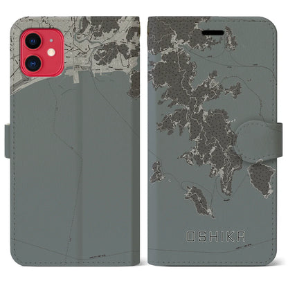 【牡鹿（宮城県）】地図柄iPhoneケース（手帳タイプ）モノトーン・iPhone 11 用