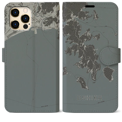 【牡鹿（宮城県）】地図柄iPhoneケース（手帳タイプ）モノトーン・iPhone 12 Pro Max 用