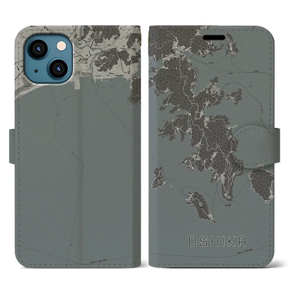 【牡鹿（宮城県）】地図柄iPhoneケース（手帳タイプ）モノトーン・iPhone 13 用