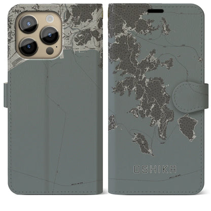 【牡鹿（宮城県）】地図柄iPhoneケース（手帳タイプ）モノトーン・iPhone 14 Pro Max 用