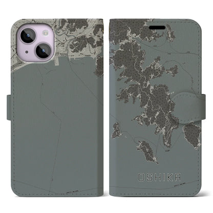 【牡鹿（宮城県）】地図柄iPhoneケース（手帳タイプ）モノトーン・iPhone 14 用