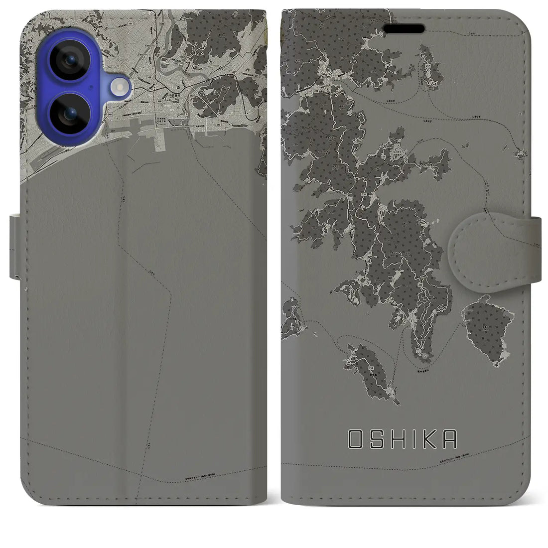 【牡鹿(宮城県)】地図柄iPhoneケース(手帳タイプ)モノトーン・iPhone 16 Pro Max 用