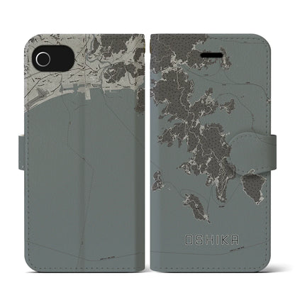 【牡鹿（宮城県）】地図柄iPhoneケース（手帳タイプ）モノトーン・iPhone SE（第3 / 第2世代） / 8 / 7 / 6s / 6 用