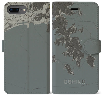 【牡鹿（宮城県）】地図柄iPhoneケース（手帳タイプ）モノトーン・iPhone 8Plus /7Plus / 6sPlus / 6Plus 用