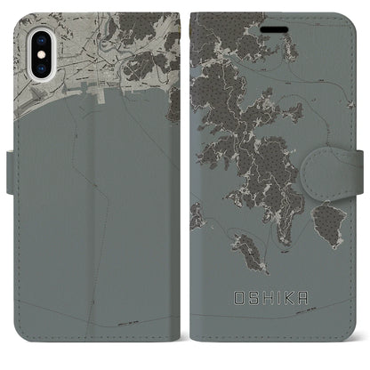 【牡鹿（宮城県）】地図柄iPhoneケース（手帳タイプ）モノトーン・iPhone XS Max 用