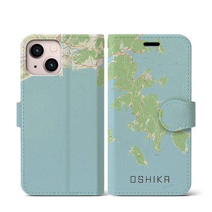 【牡鹿（宮城県）】地図柄iPhoneケース（手帳タイプ）ナチュラル・iPhone 13 mini 用