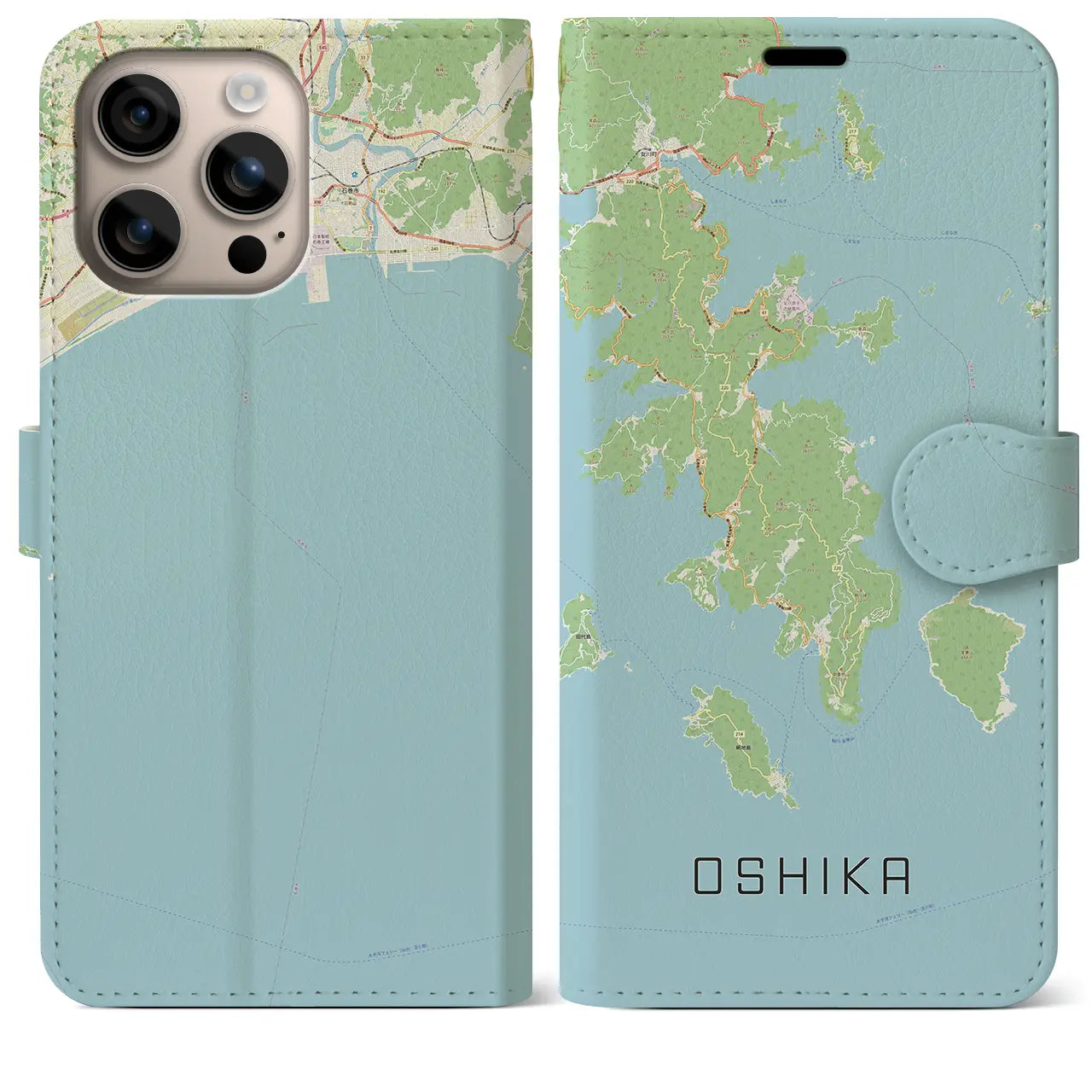 【牡鹿（宮城県）】地図柄iPhoneケース（手帳タイプ）ナチュラル・iPhone 16 Plus 用