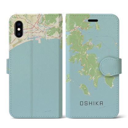 【牡鹿（宮城県）】地図柄iPhoneケース（手帳タイプ）ナチュラル・iPhone XS / X 用