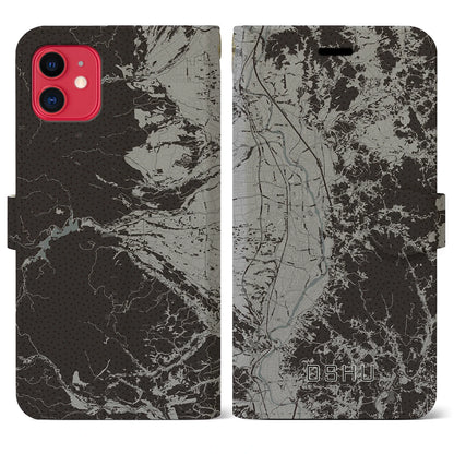 【奥州（岩手県）】地図柄iPhoneケース（手帳タイプ）モノトーン・iPhone 11 用