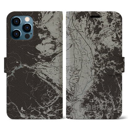 【奥州（岩手県）】地図柄iPhoneケース（手帳タイプ）モノトーン・iPhone 12 / 12 Pro 用