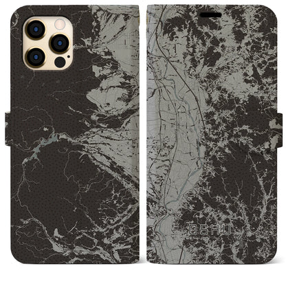 【奥州（岩手県）】地図柄iPhoneケース（手帳タイプ）モノトーン・iPhone 12 Pro Max 用