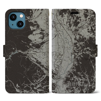 【奥州（岩手県）】地図柄iPhoneケース（手帳タイプ）モノトーン・iPhone 13 用