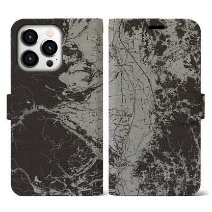 【奥州（岩手県）】地図柄iPhoneケース（手帳タイプ）モノトーン・iPhone 13 Pro 用