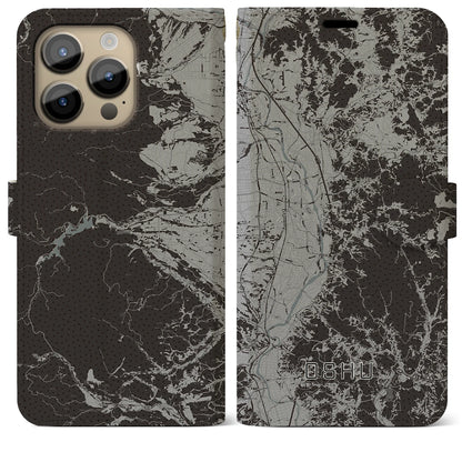 【奥州（岩手県）】地図柄iPhoneケース（手帳タイプ）モノトーン・iPhone 14 Pro Max 用