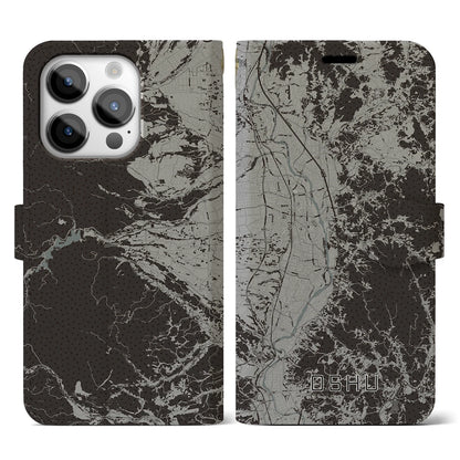 【奥州（岩手県）】地図柄iPhoneケース（手帳タイプ）モノトーン・iPhone 14 Pro 用