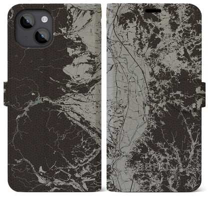 【奥州（岩手県）】地図柄iPhoneケース（手帳タイプ）モノトーン・iPhone 14 Plus 用