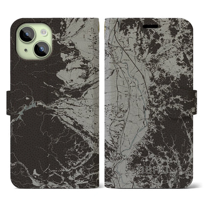 【奥州（岩手県）】地図柄iPhoneケース（手帳タイプ）モノトーン・iPhone 15 用