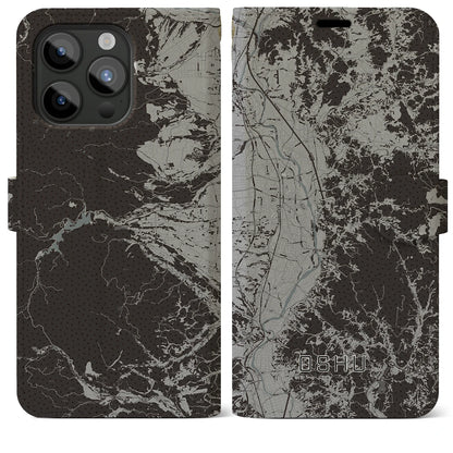 【奥州（岩手県）】地図柄iPhoneケース（手帳タイプ）モノトーン・iPhone 15 Pro Max 用