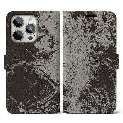 【奥州（岩手県）】地図柄iPhoneケース（手帳タイプ）モノトーン・iPhone 15 Pro 用