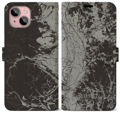 【奥州（岩手県）】地図柄iPhoneケース（手帳タイプ）モノトーン・iPhone 15 Plus 用