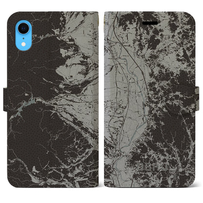 【奥州（岩手県）】地図柄iPhoneケース（手帳タイプ）モノトーン・iPhone XR 用