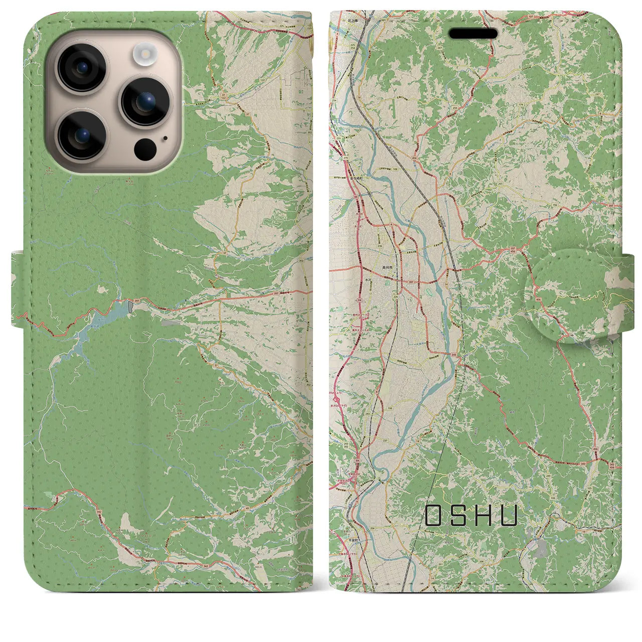 【奥州（岩手県）】地図柄iPhoneケース（手帳タイプ）ナチュラル・iPhone 16 Plus 用