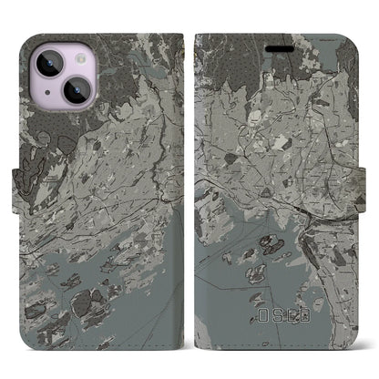 【オスロ（ノルウェー）】地図柄iPhoneケース（手帳タイプ）モノトーン・iPhone 14 用