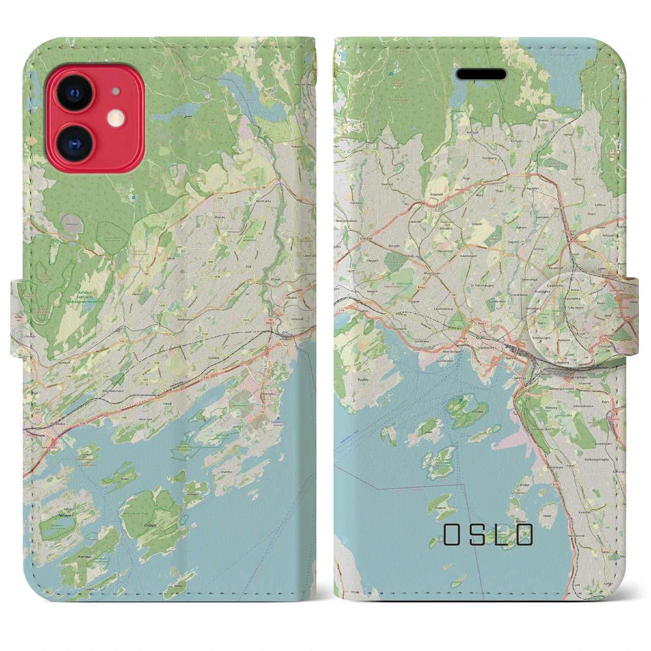 【オスロ（ノルウェー）】地図柄iPhoneケース（手帳タイプ）ナチュラル・iPhone 11 用