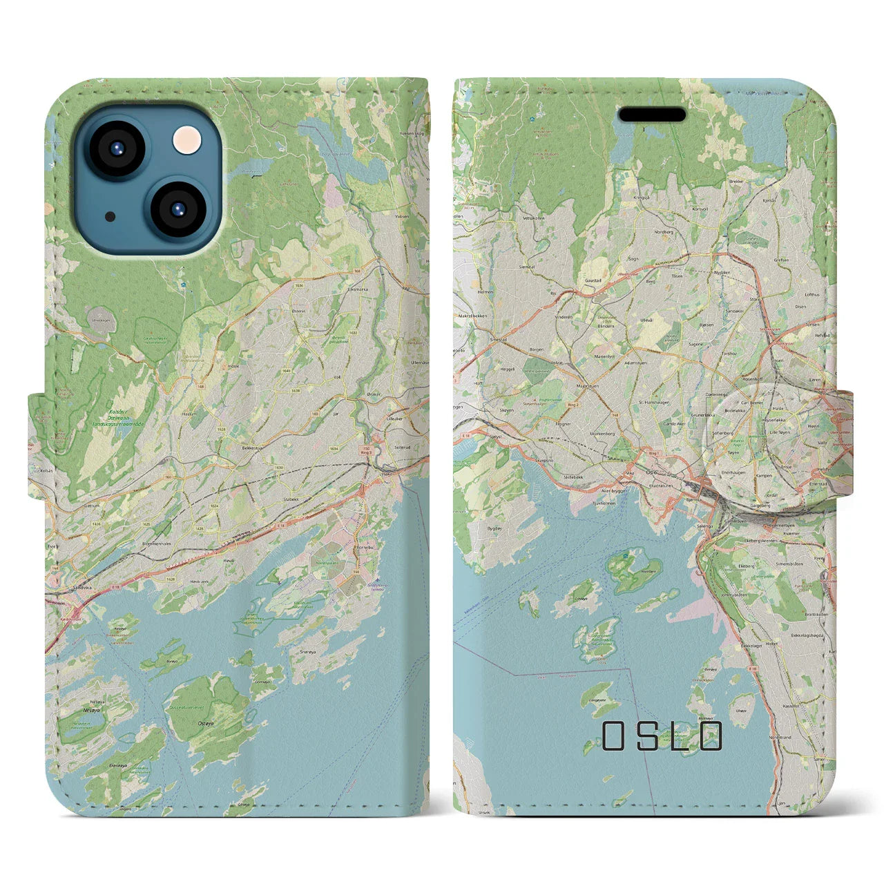 【オスロ（ノルウェー）】地図柄iPhoneケース（手帳タイプ）ナチュラル・iPhone 13 用