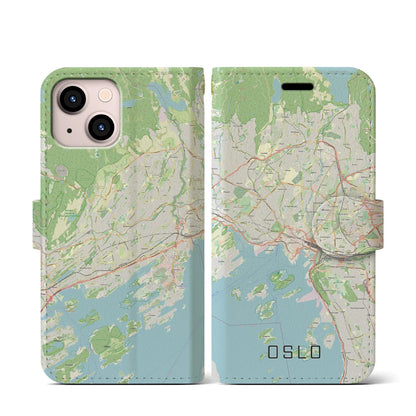 【オスロ（ノルウェー）】地図柄iPhoneケース（手帳タイプ）ナチュラル・iPhone 13 mini 用