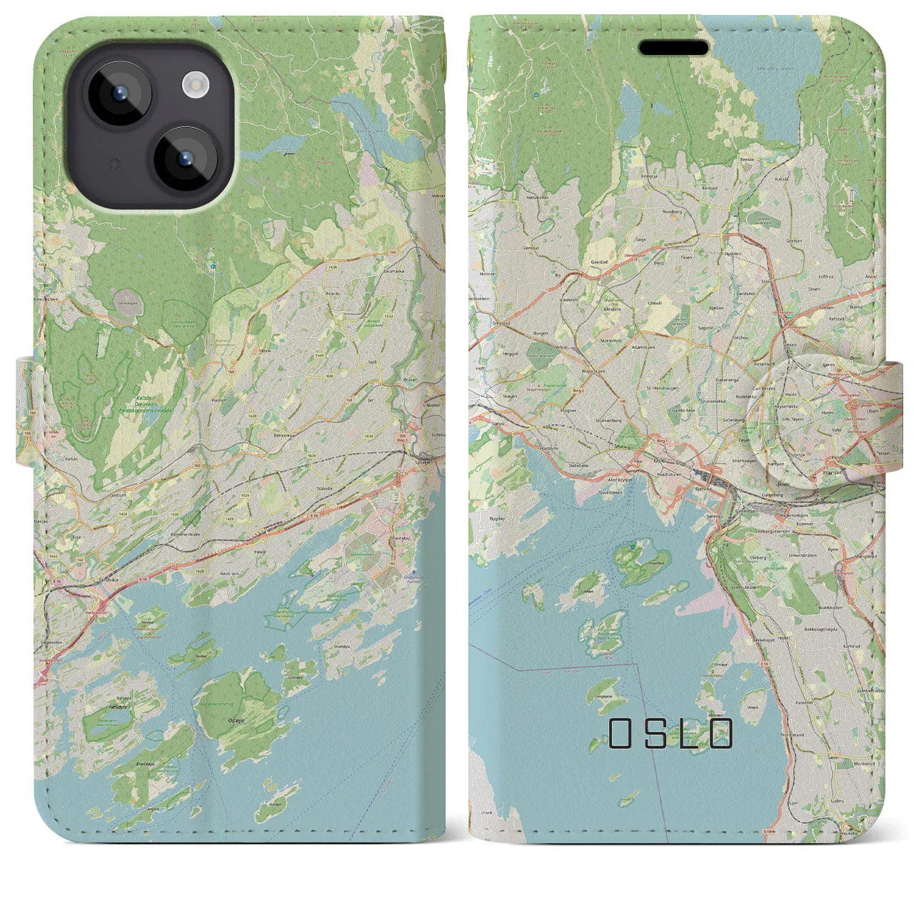 【オスロ（ノルウェー）】地図柄iPhoneケース（手帳タイプ）ナチュラル・iPhone 14 Plus 用