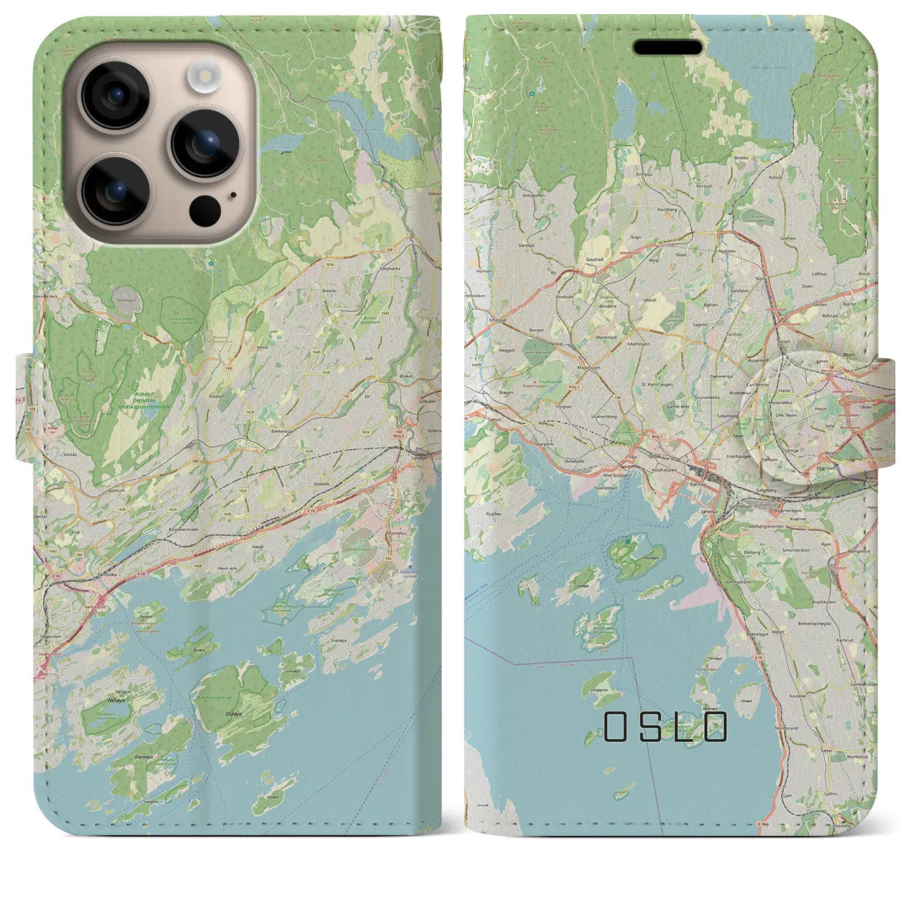 【オスロ（ノルウェー）】地図柄iPhoneケース（手帳タイプ）ナチュラル・iPhone 16 Plus 用