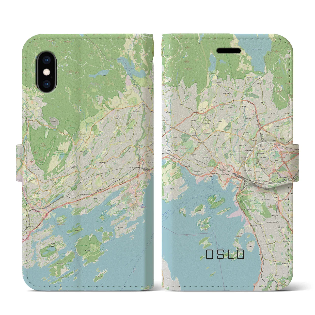 【オスロ（ノルウェー）】地図柄iPhoneケース（手帳タイプ）ナチュラル・iPhone XS / X 用