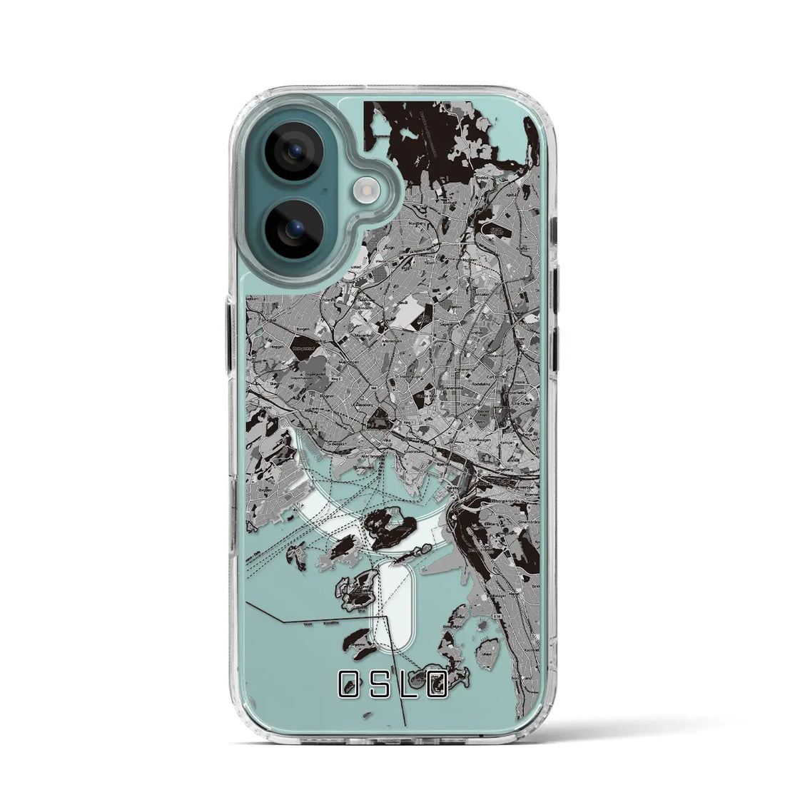 【オスロ（ノルウェー）】地図柄iPhoneケース（MagSafeタイプ）モノトーン・iPhone 16 Pro 用