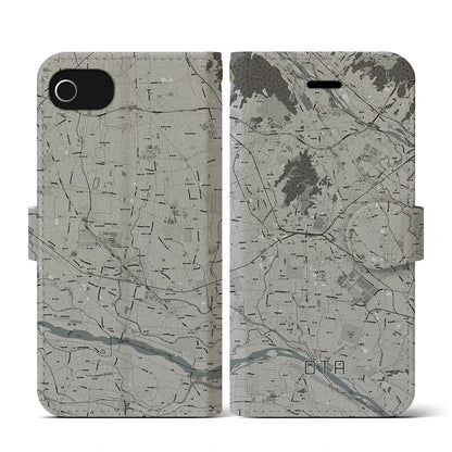 【太田（群馬県）】地図柄iPhoneケース（手帳タイプ）モノトーン・iPhone SE（第3 / 第2世代） / 8 / 7 / 6s / 6 用