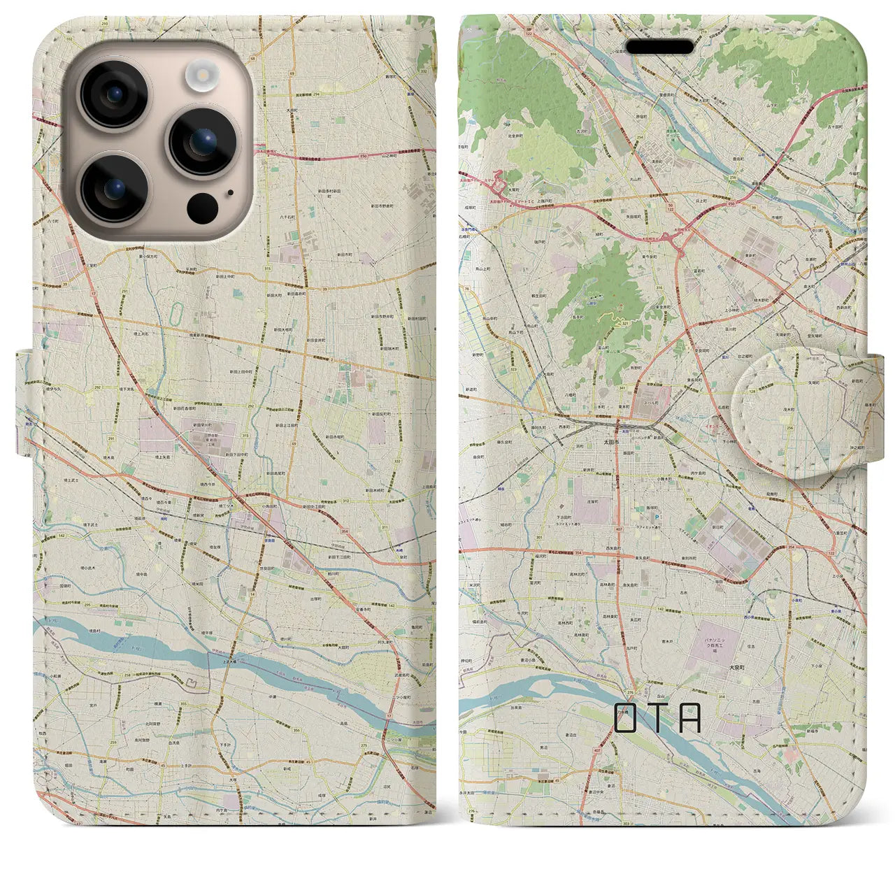 【太田（群馬県）】地図柄iPhoneケース（手帳タイプ）ナチュラル・iPhone 16 Plus 用