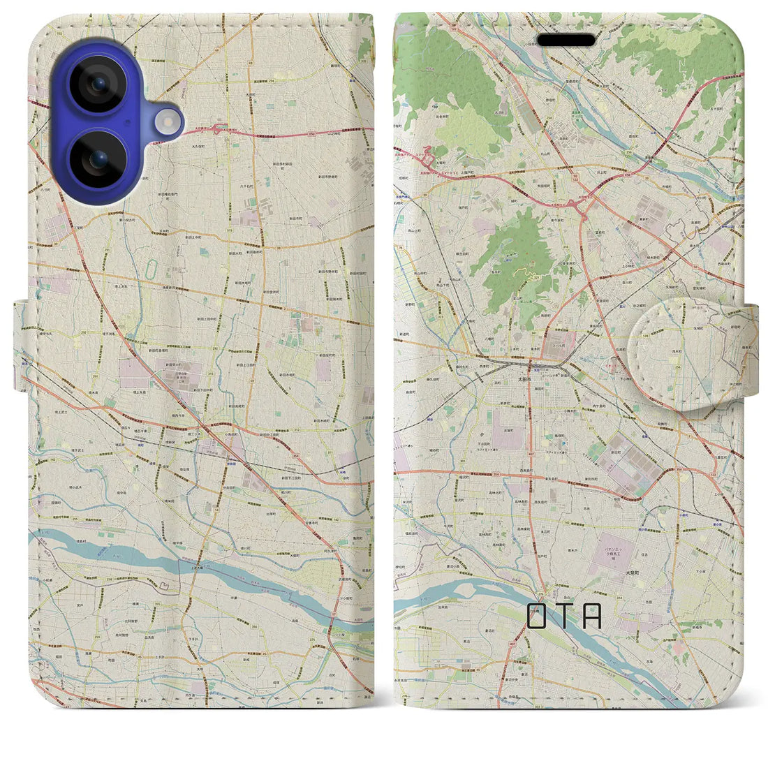 【太田（群馬県）】地図柄iPhoneケース（手帳タイプ）ナチュラル・iPhone 16 Pro Max 用