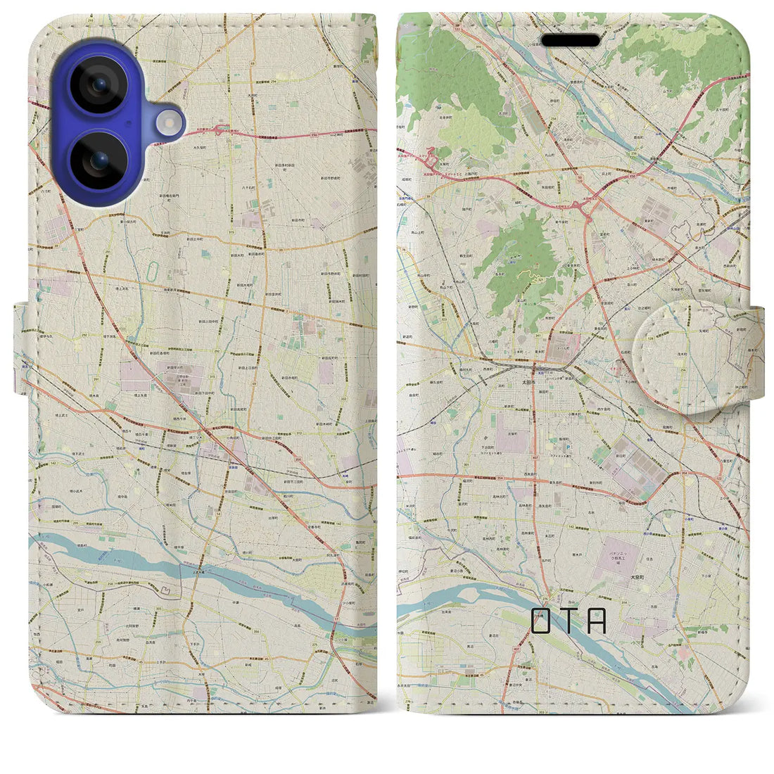 【太田(群馬県)】地図柄iPhoneケース(手帳タイプ)ナチュラル・iPhone 16 Pro Max 用