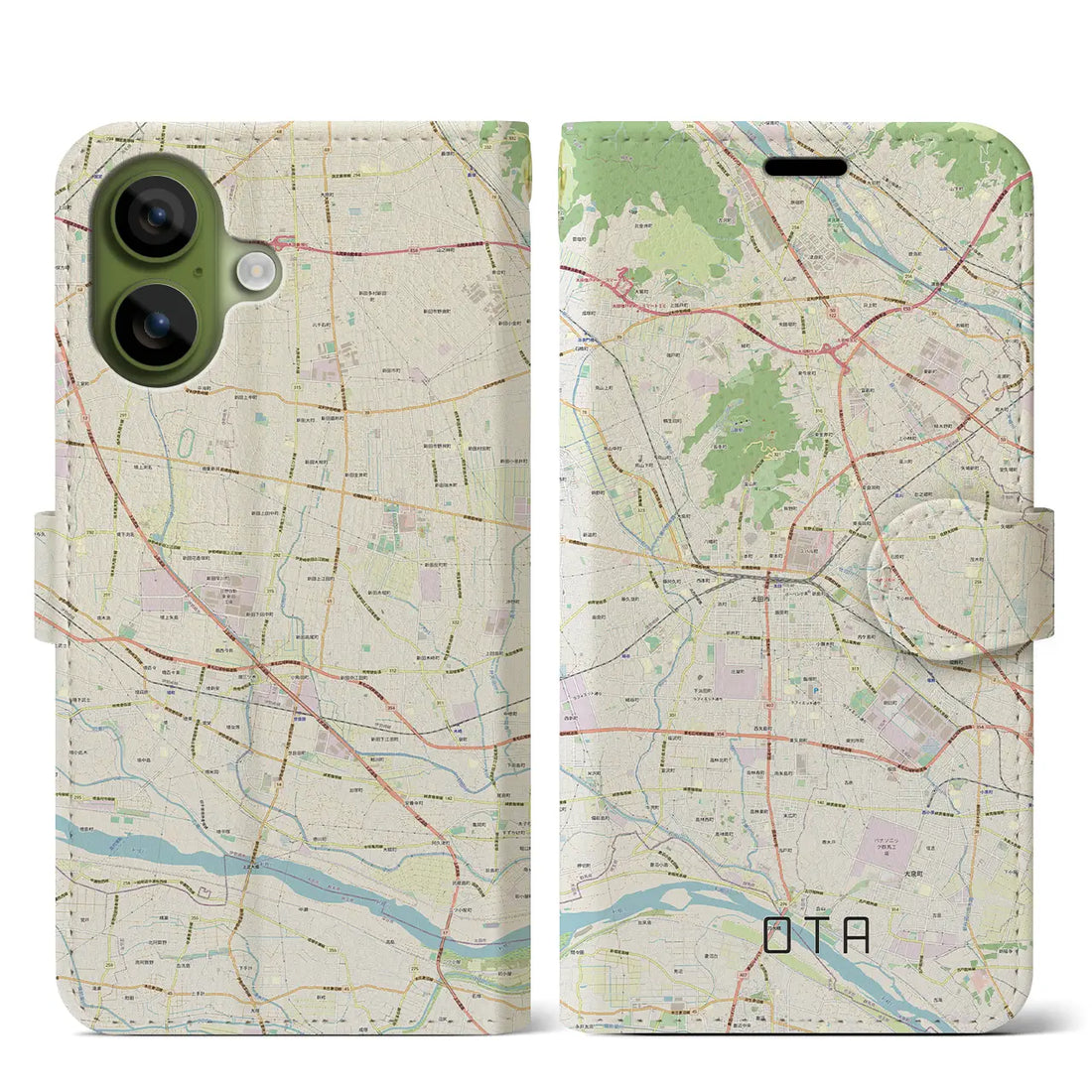 【太田(群馬県)】地図柄iPhoneケース(手帳タイプ)ナチュラル・iPhone 17 Pro Max 用