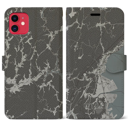 【大竹（広島県）】地図柄iPhoneケース（手帳タイプ）モノトーン・iPhone 11 用