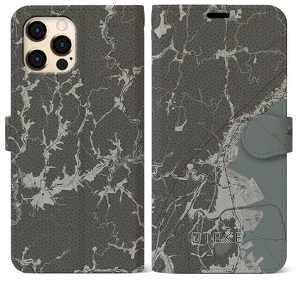 【大竹（広島県）】地図柄iPhoneケース（手帳タイプ）モノトーン・iPhone 12 Pro Max 用