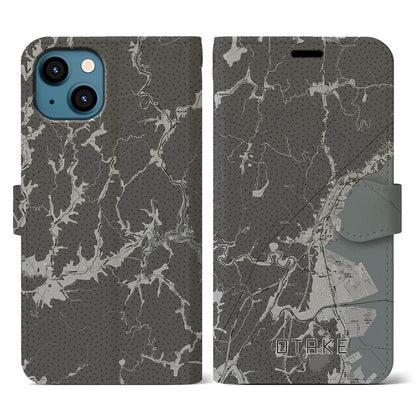 【大竹（広島県）】地図柄iPhoneケース（手帳タイプ）モノトーン・iPhone 13 用