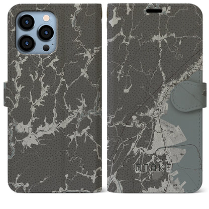 【大竹（広島県）】地図柄iPhoneケース（手帳タイプ）モノトーン・iPhone 13 Pro Max 用