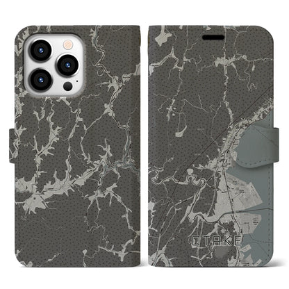 【大竹（広島県）】地図柄iPhoneケース（手帳タイプ）モノトーン・iPhone 13 Pro 用