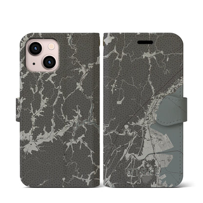 【大竹（広島県）】地図柄iPhoneケース（手帳タイプ）モノトーン・iPhone 13 mini 用